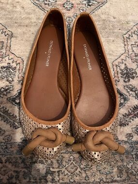 Donald J. Pliner Metallic Tan Knotted Ballet Flats